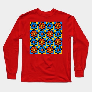 retro pop art flower pattern Long Sleeve T-Shirt